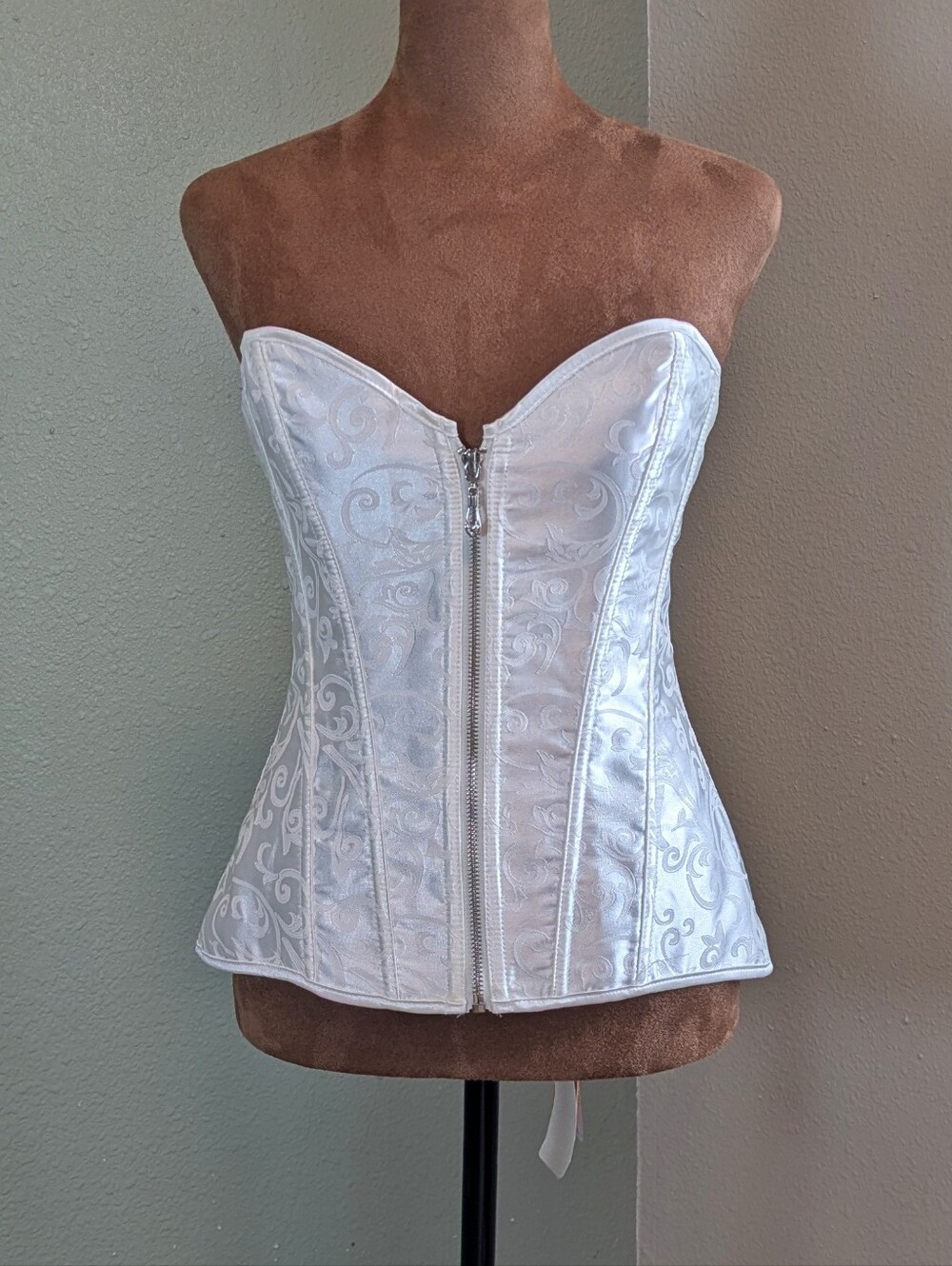 White Strapless Brocade Zip-Front Corset Top